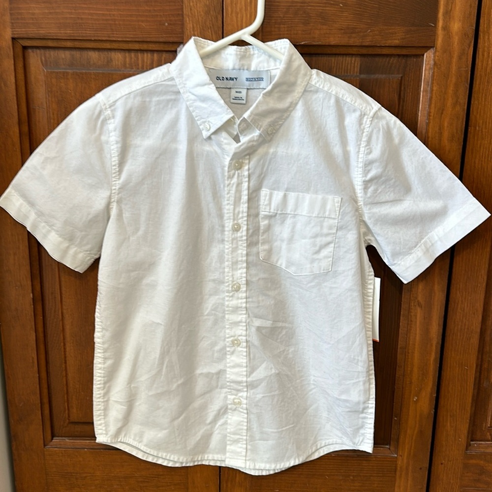 Old Navy Short Sleeve Flex Fit White Button Down NWT Size 8